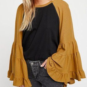 Free People No Crying In Baseball Frill Wide Tiered Bell Sleeve Raglan Tee